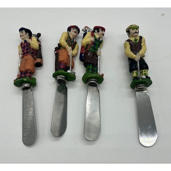 Boston Warehouse Other - Vintage‎ 1998 Boston Warehouse Spreaders Golfer Set of 4 Stainless Steel Knives